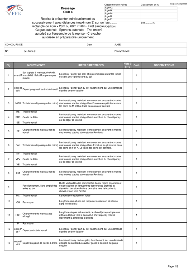 protocole dressage club 2