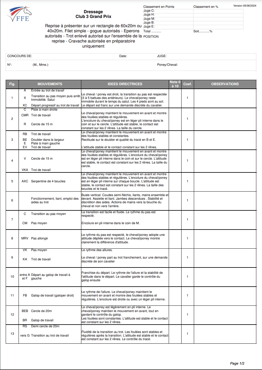 protocole dressage club 2